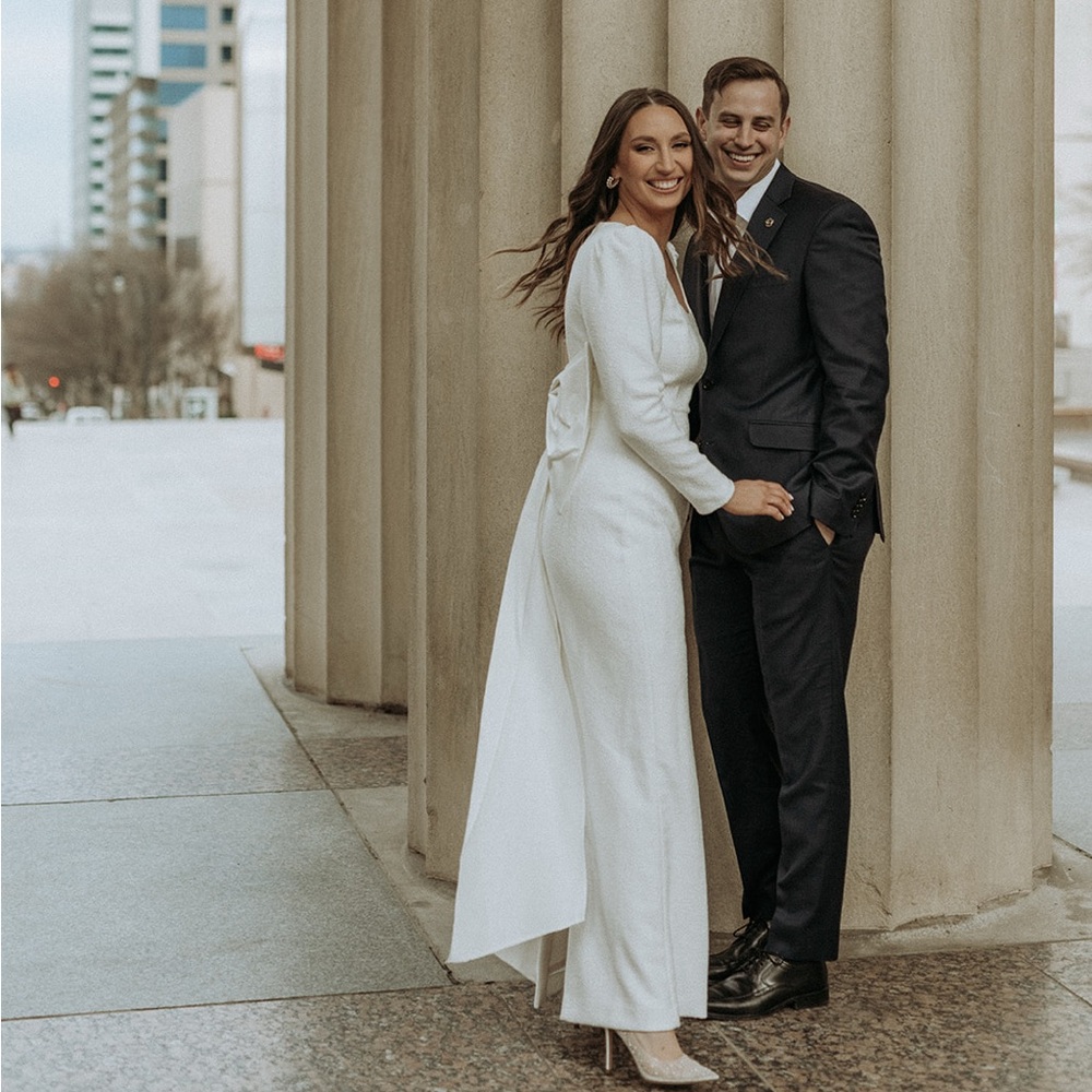 Rebecca Vallance Monique Gown | White Long Sleeve Wedding Dress with Bow Back
